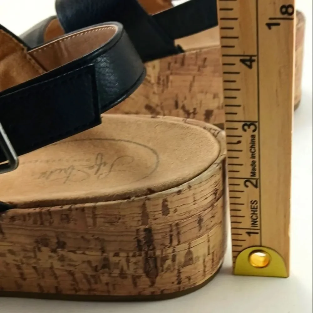 Life Stride Wyonna Low Profile Cork Wedge 3 Band Active Arch Black Womans 9.5.